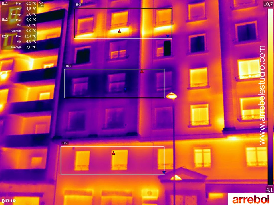 Medición de temperaturas de fachada con termografía. ARREBOL